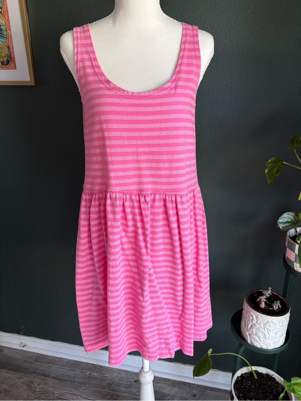 Styleworks Pink Striped Sleeveless Drop Waist Knit Dress Small